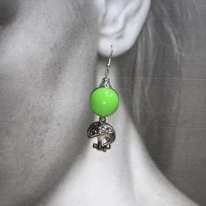 Green Hand Crafted Bubble Ball Drop Dangling Mushroom Gum Ball Earrings